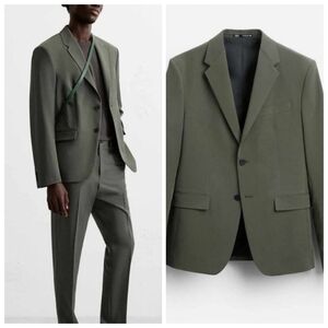 New Zara Men's Slim Fit Single Breasted Lapel Collar Green Suit Blazer 40 NWT